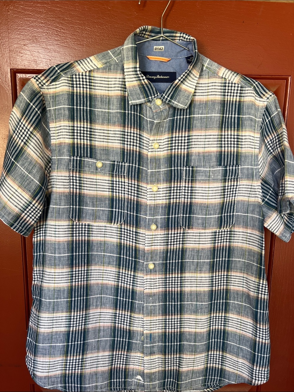 Tommy Bahama Plaid Short-Sleeve Button-Down in Blue and Cream
